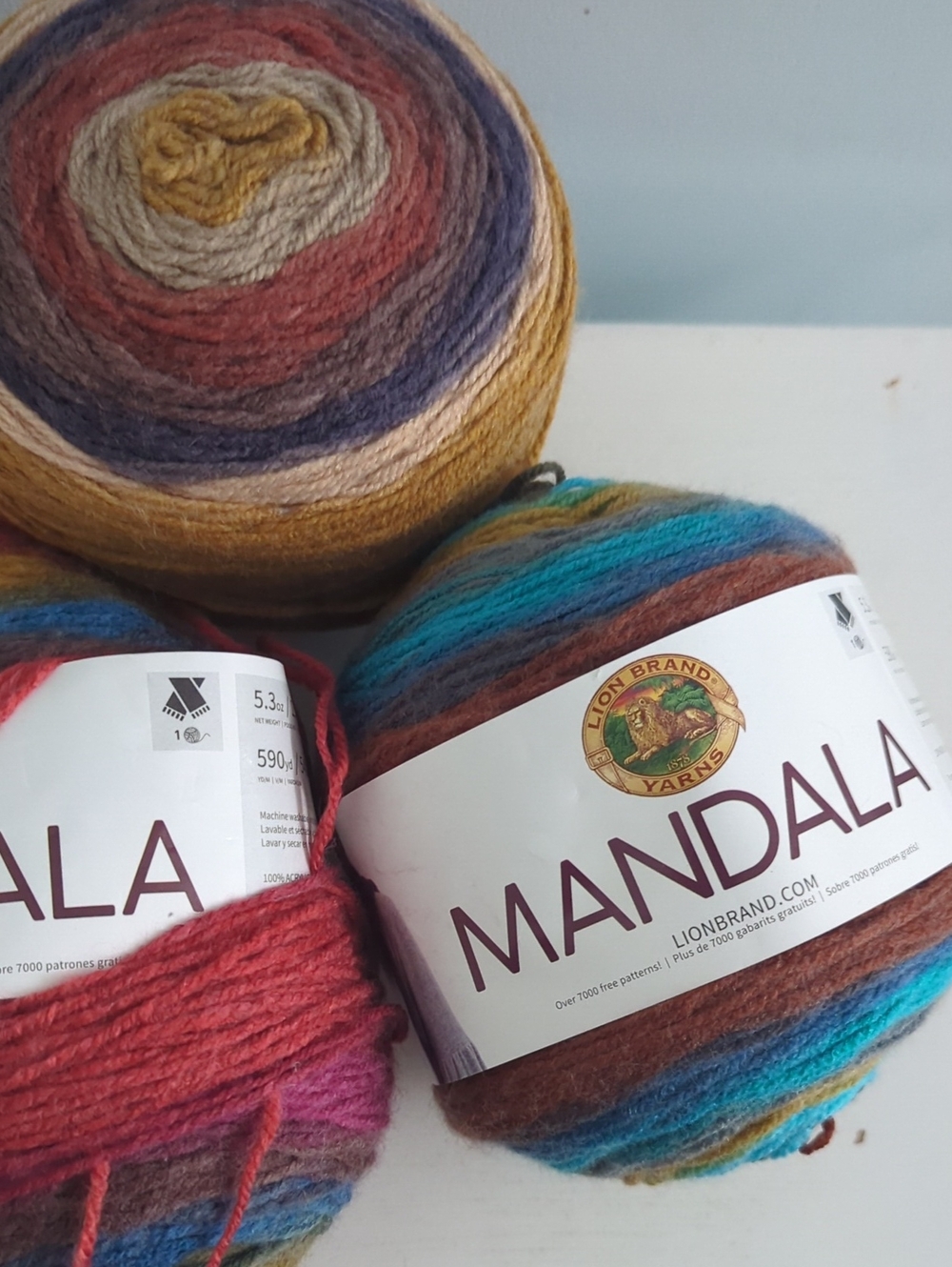 Lion Brand Mandala Self Striping Yarn Cake 3 different skeins